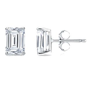 2.06 Carat Emerald Cut Moissanite Earrings In 925 Silver Setting